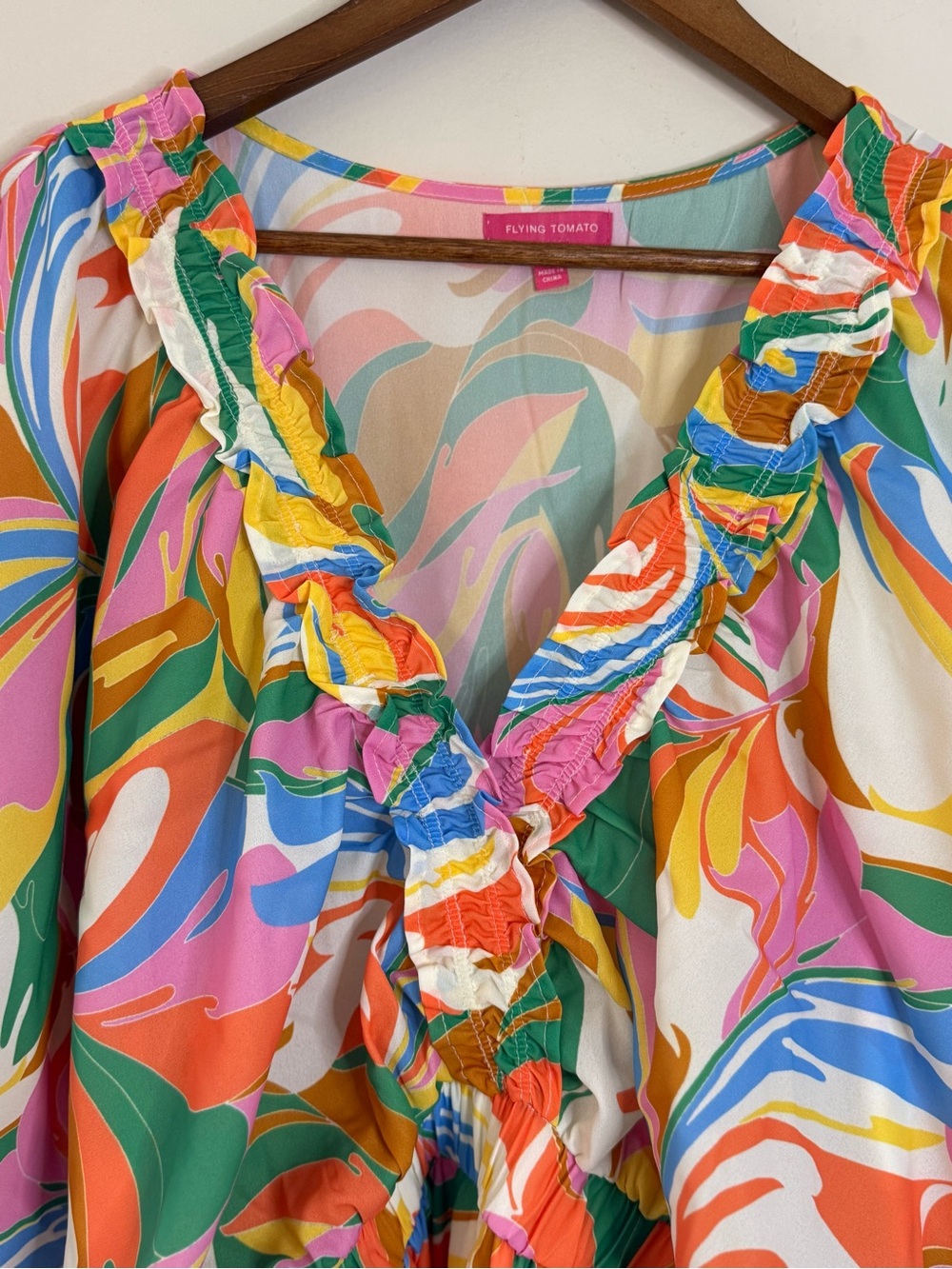 Flying Tomato preppy pastel romper retro 70s abstract floral LG - Picture 2 of 15